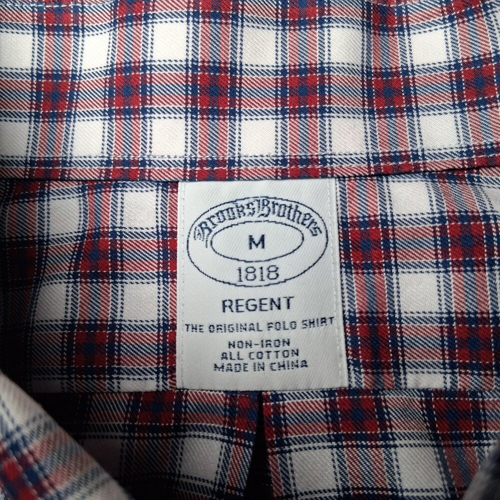 Brooks Brothers Shirt Men Meidum Regent Fit White Red Blue Plaid Button Down - Picture 10 of 14